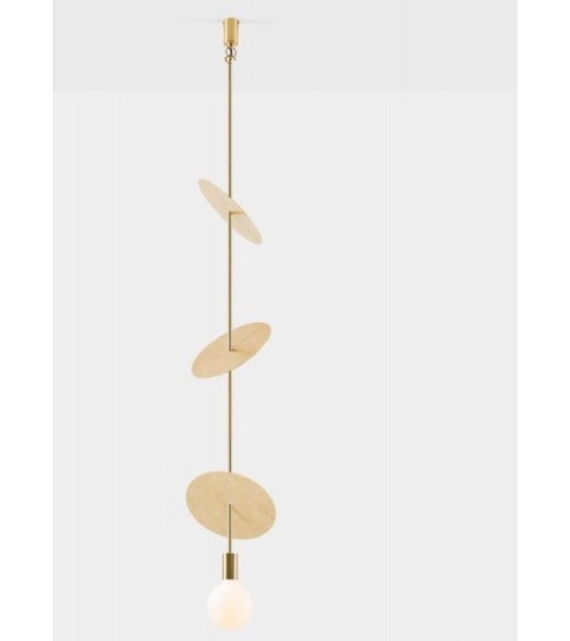 Triple flipside solid pendant light by Volker Haug
Dimensions: Diameter 25 x Height 81.5 cm 
Material: Brass. 
Finishes: Polished, aged, brushed, bronzed, blackened, or plated
Lamp: 240V E27 (120V E26 US) (pictured with L087 95mm opal