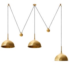 Triple Florian Schulz Pendant Lights, Brass Counterweight Counter Balance, 1970