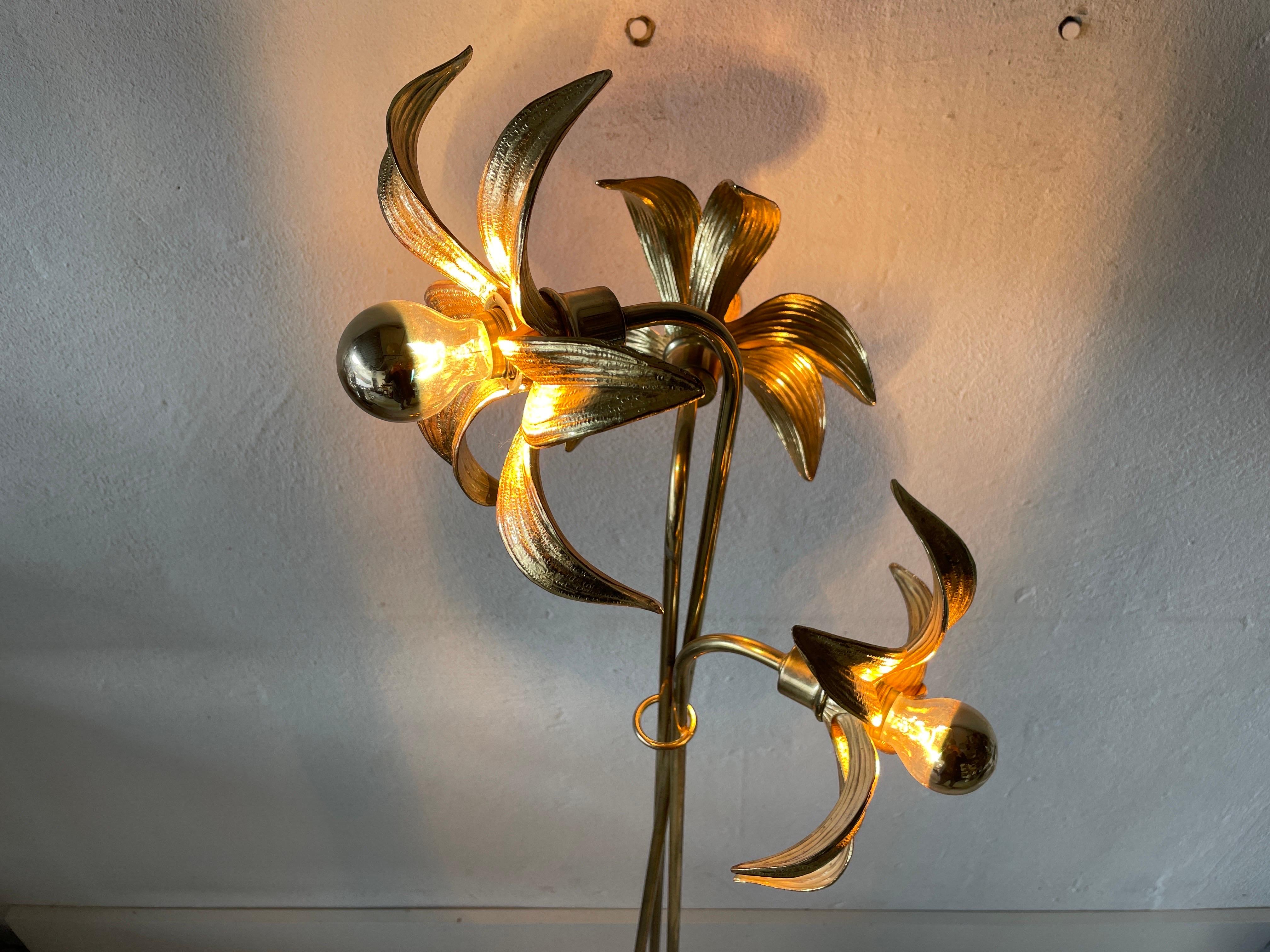 Triple Flower Shade Brass Floor Lamp by Willy Daro for Massive, 1970s, Germany For Sale 5