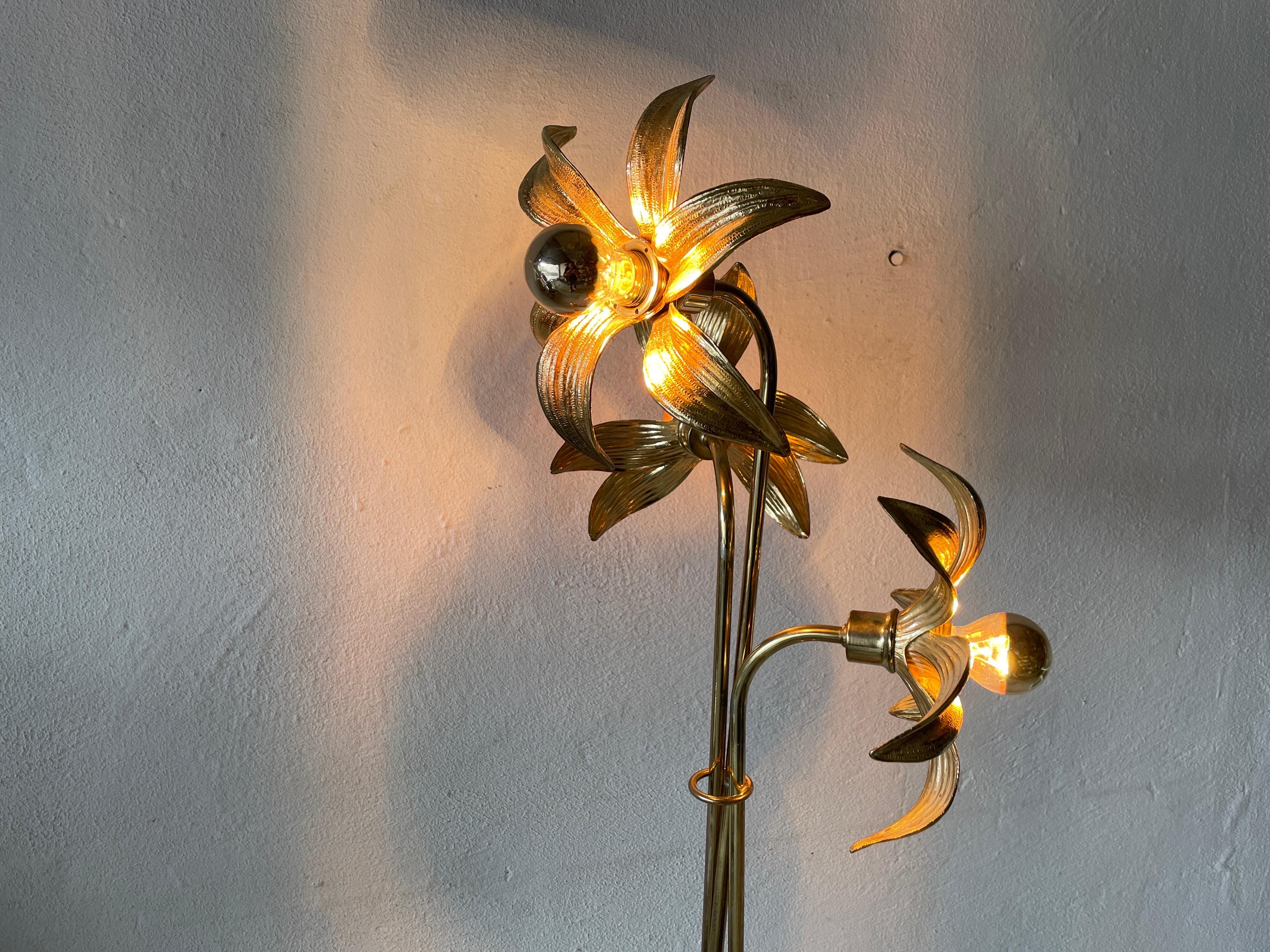 Triple Flower Shade Brass Floor Lamp by Willy Daro for Massive, 1970s, Germany For Sale 8
