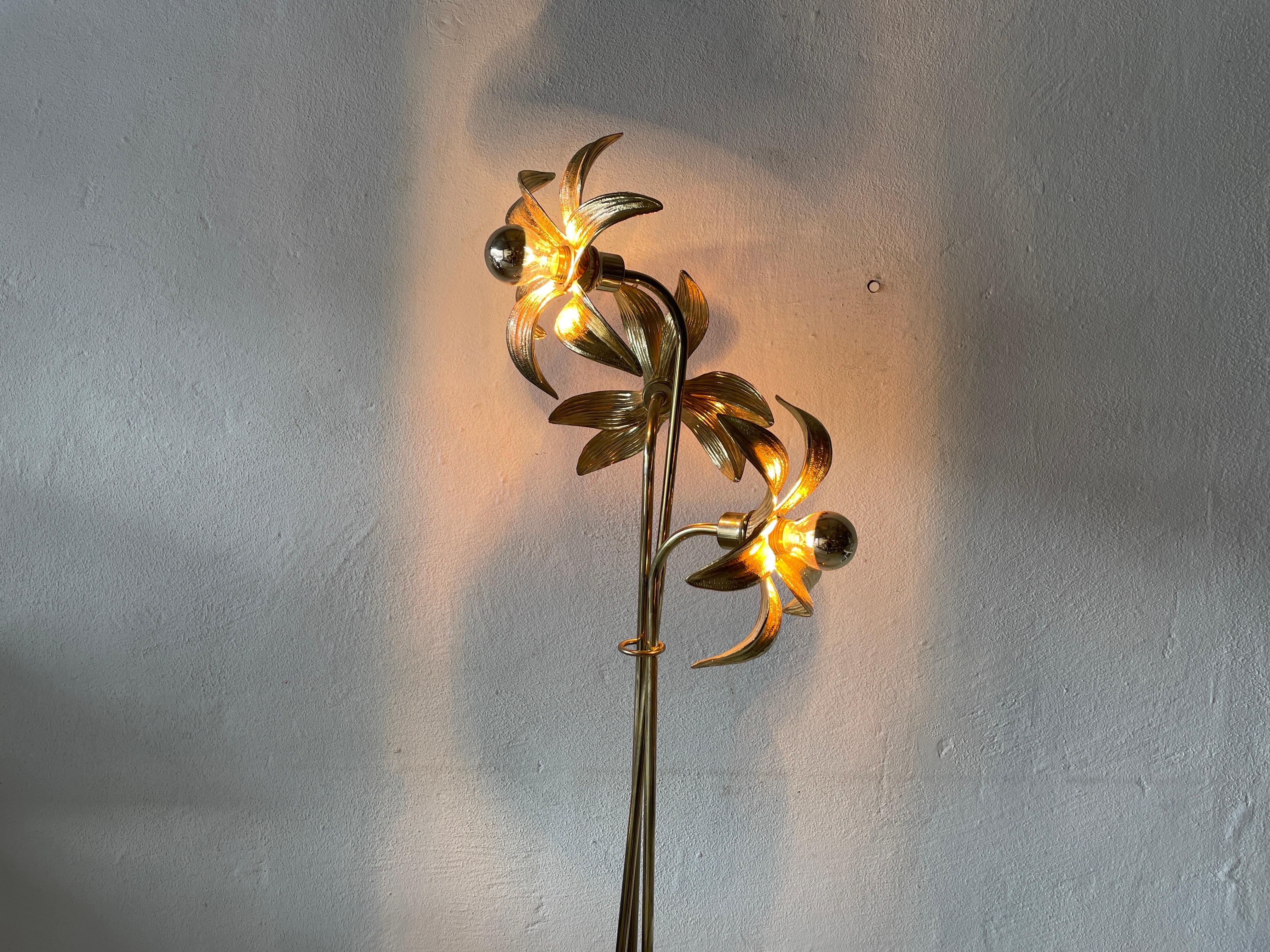 Triple Flower Shade Brass Floor Lamp by Willy Daro for Massive, 1970s, Germany For Sale 9