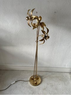 Triple Flower Shade Brass Floor Lamp by Willy Daro for Massive, 1970s, Germany
