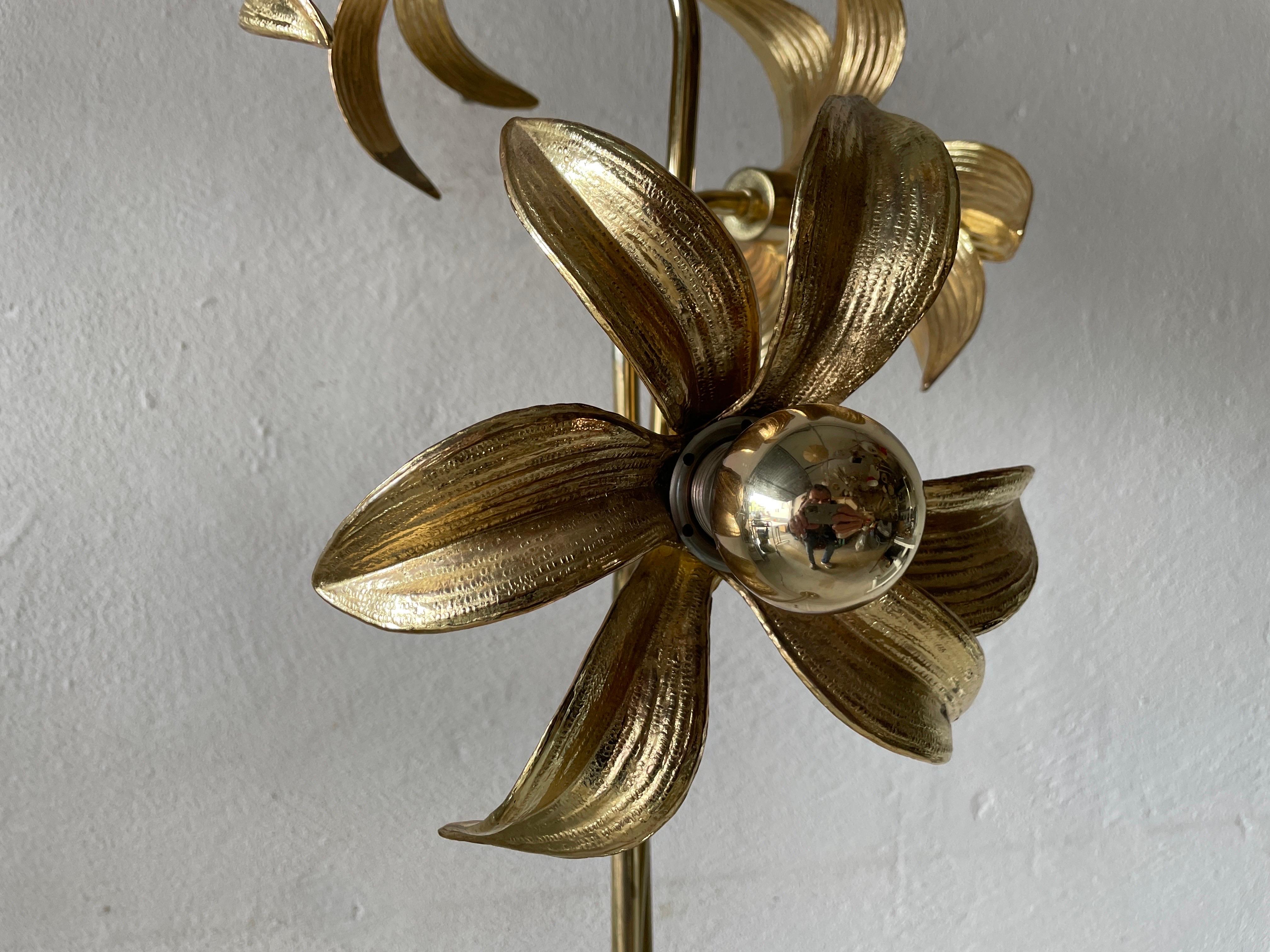 Space Age Triple Flower Shade Brass Floor Lamp by Willy Daro for Massive, 1970s, Germany For Sale