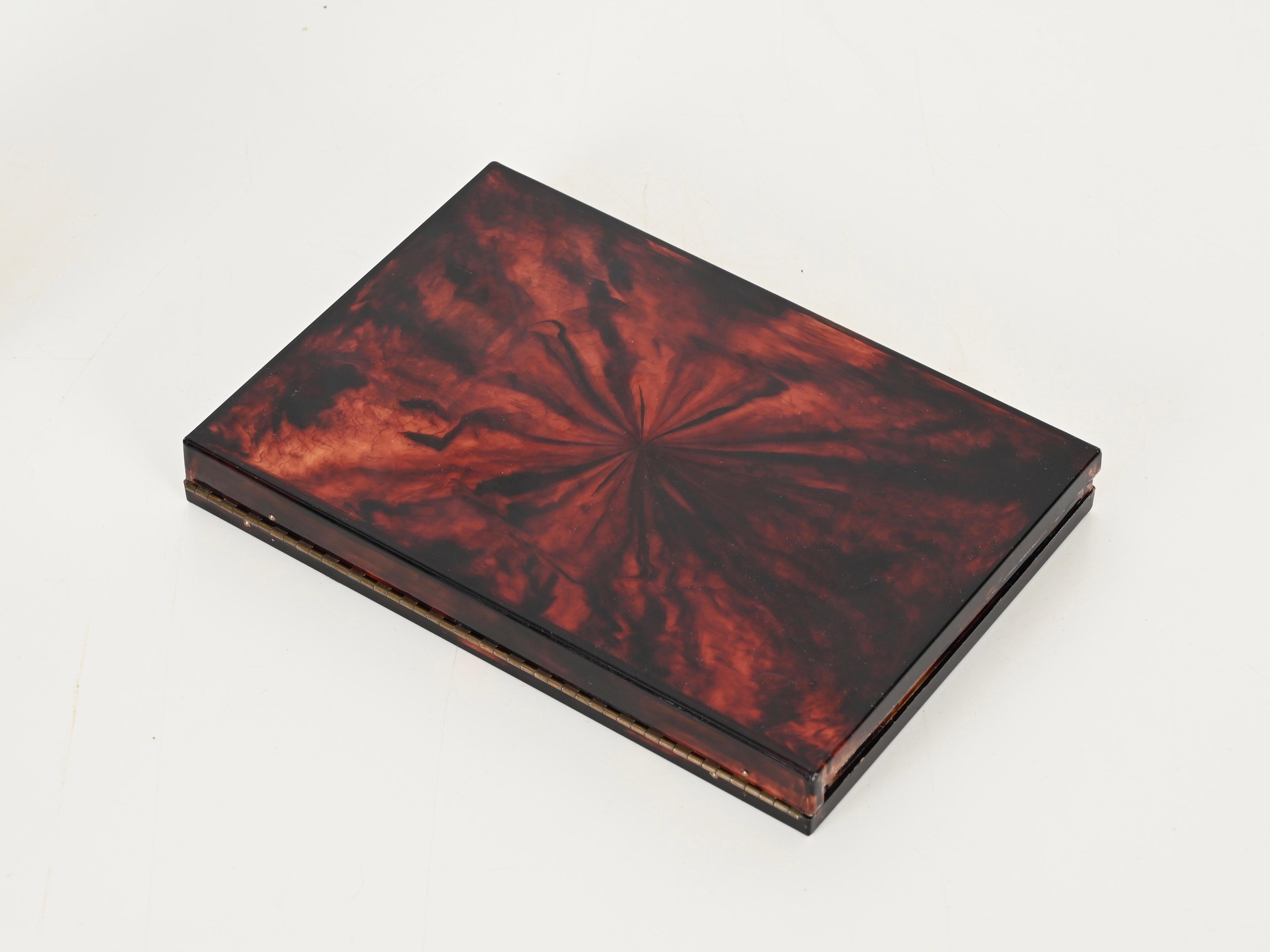 Triple Folding Table Mirror in Tortoiseshell Lucite, Vanity, Dior, Italy 1970s 3