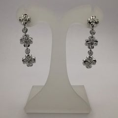 Triple Four-Leaf Clover 1 Carat Diamond Dangling Earrings in 18K White Gold