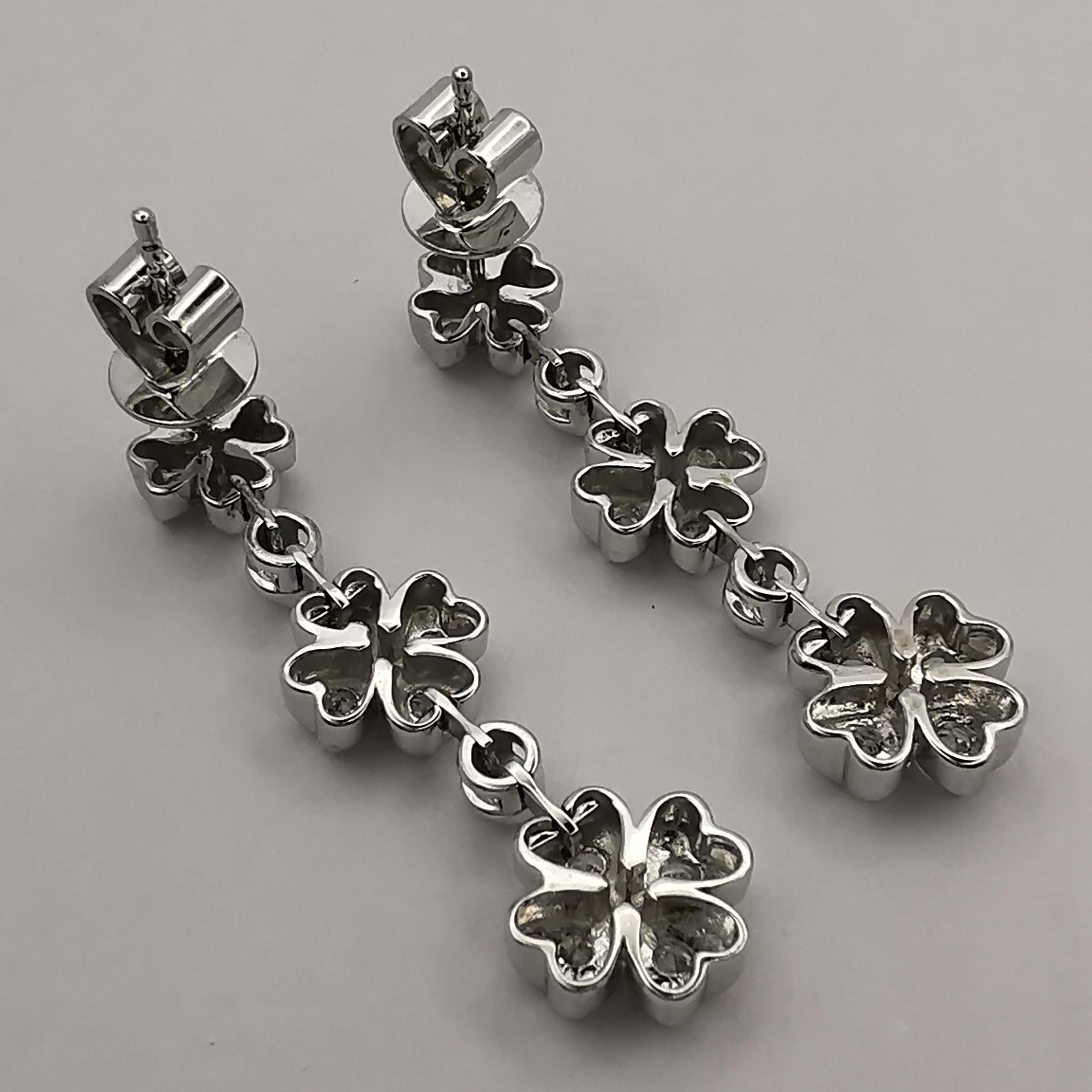 Triple Four-Leaf Clover 1 Carat Diamond Dangling Earrings in 18K White Gold For Sale 3