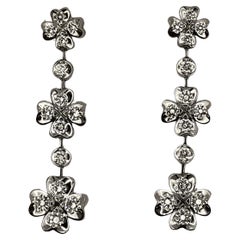 Triple Four-Leaf Clover 1 Carat Diamond Dangling Earrings in 18K White Gold