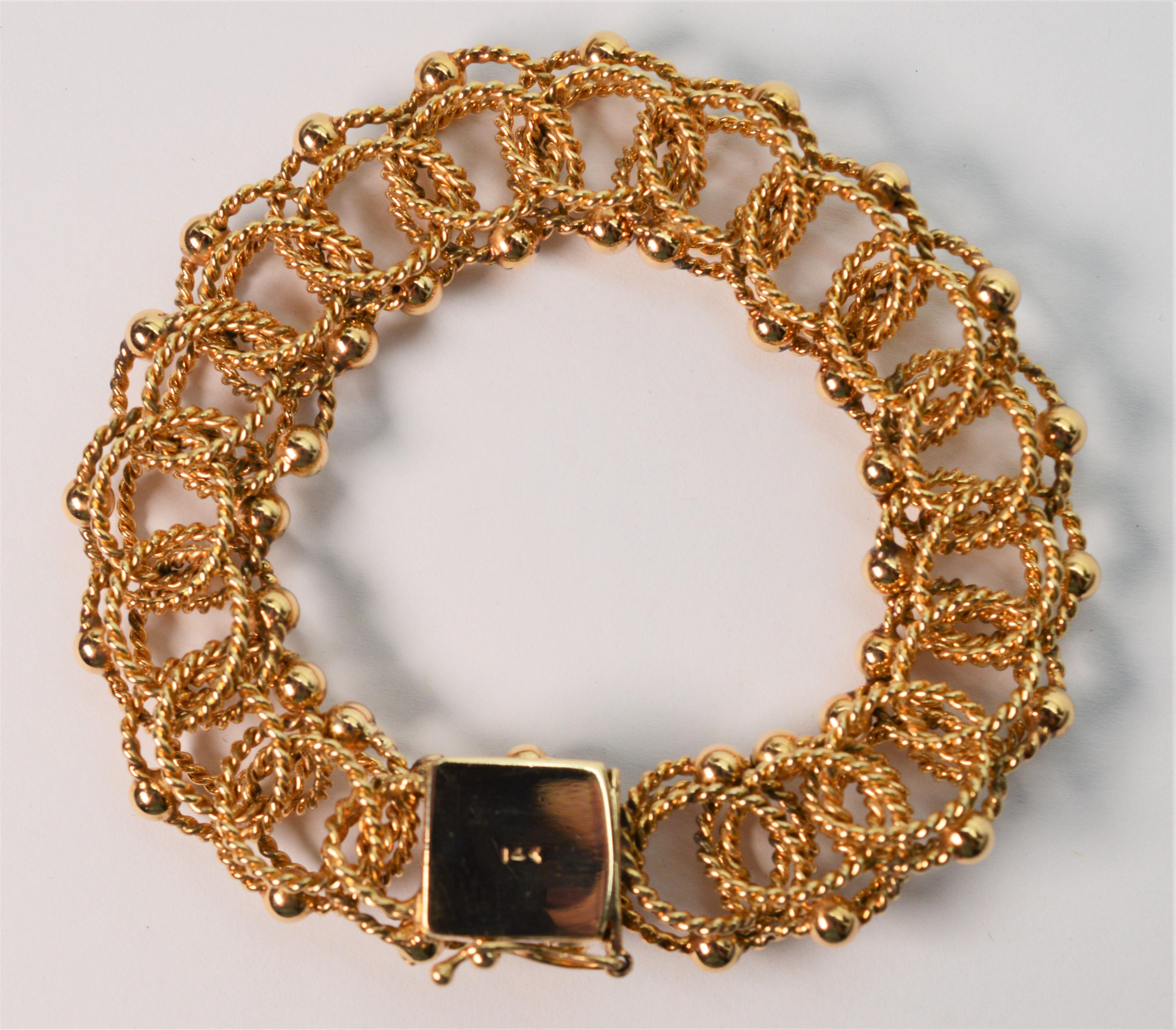 Triple Gold Rope Twist Link 14K Yellow Gold Charm Bracelet For Sale 3
