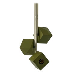Triple Green Wood Cube Ceiling Lamp, 1970s, Italy
