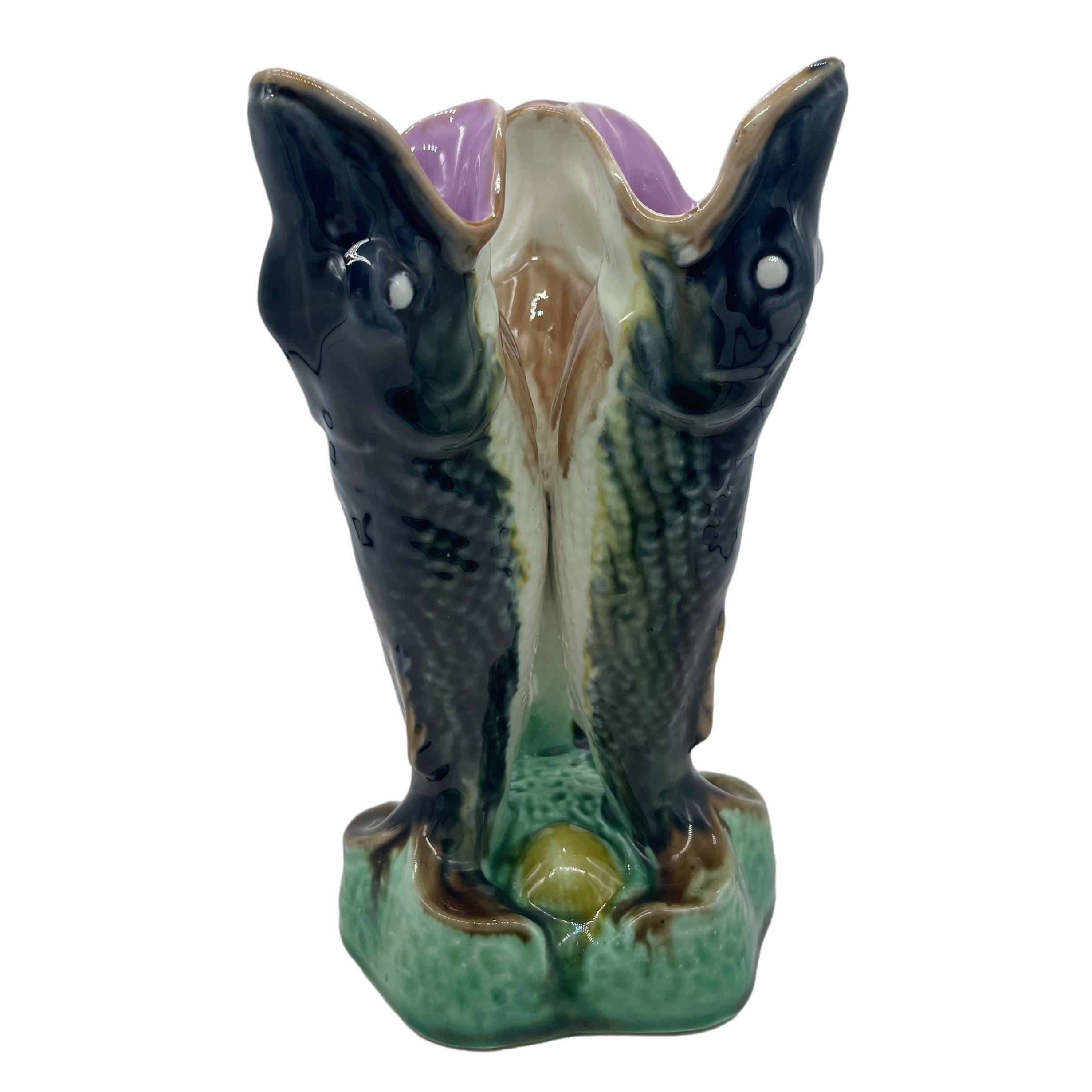 Molded Triple Gurgling Fish Posy Vase by Adams & Bromley, English, ca. 1877