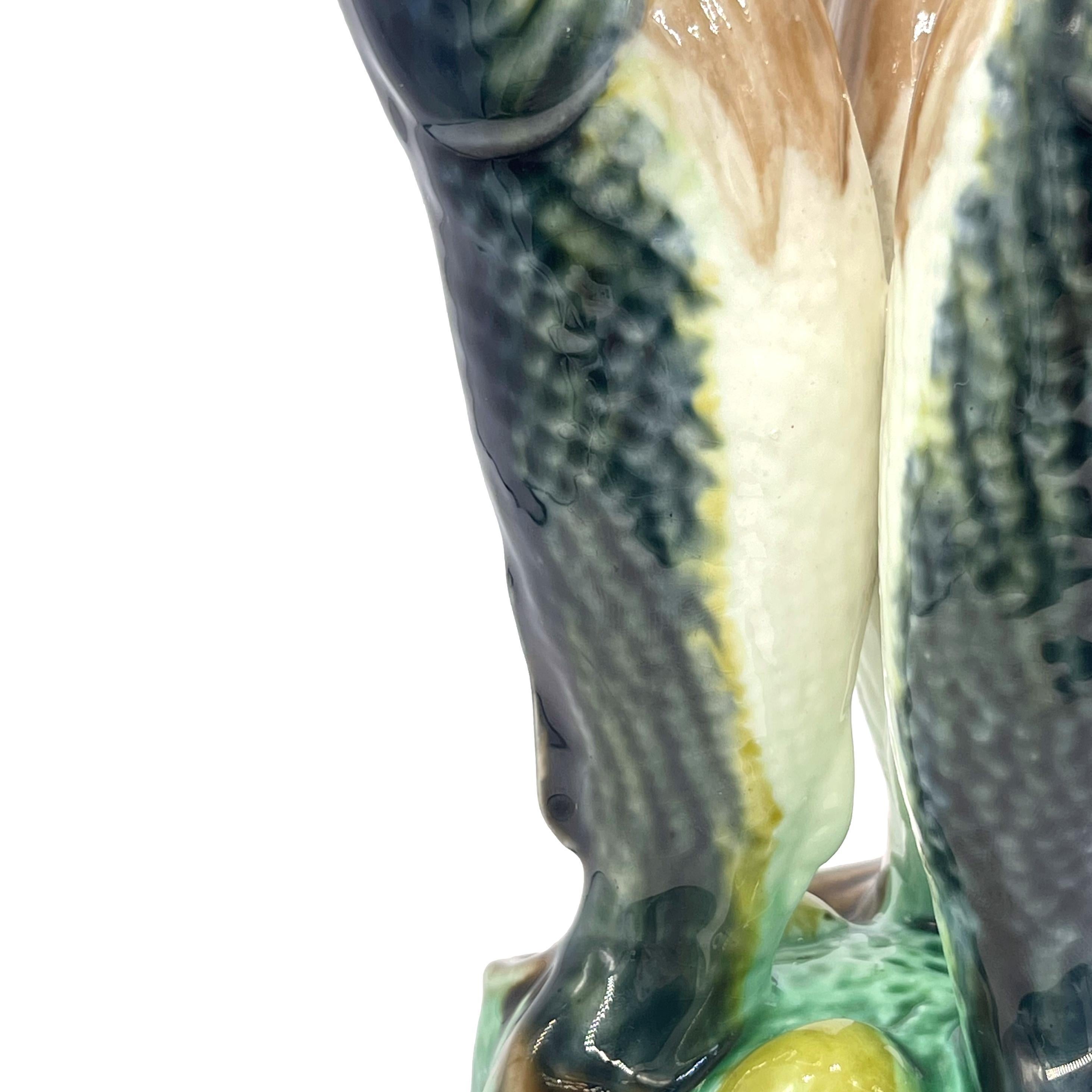 Majolica Triple Gurgling Fish Posy Vase by Adams & Bromley, English, ca. 1877