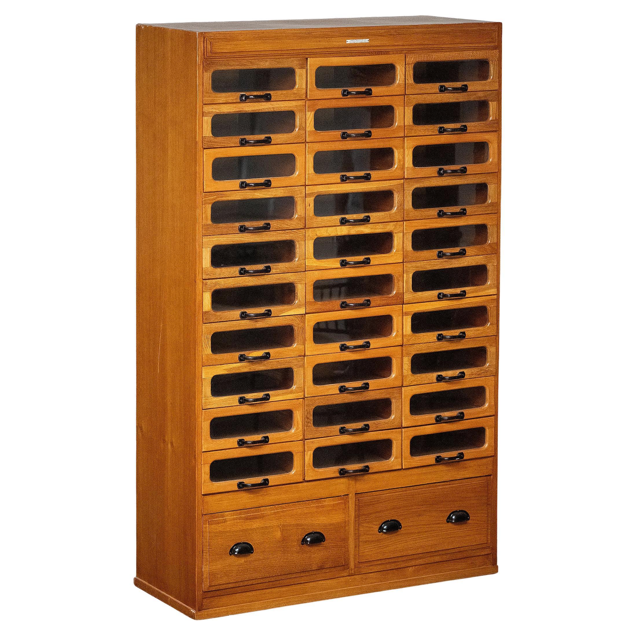 Triple Haberdasher
s Cabinet with Glass-Fronted Drawers from England