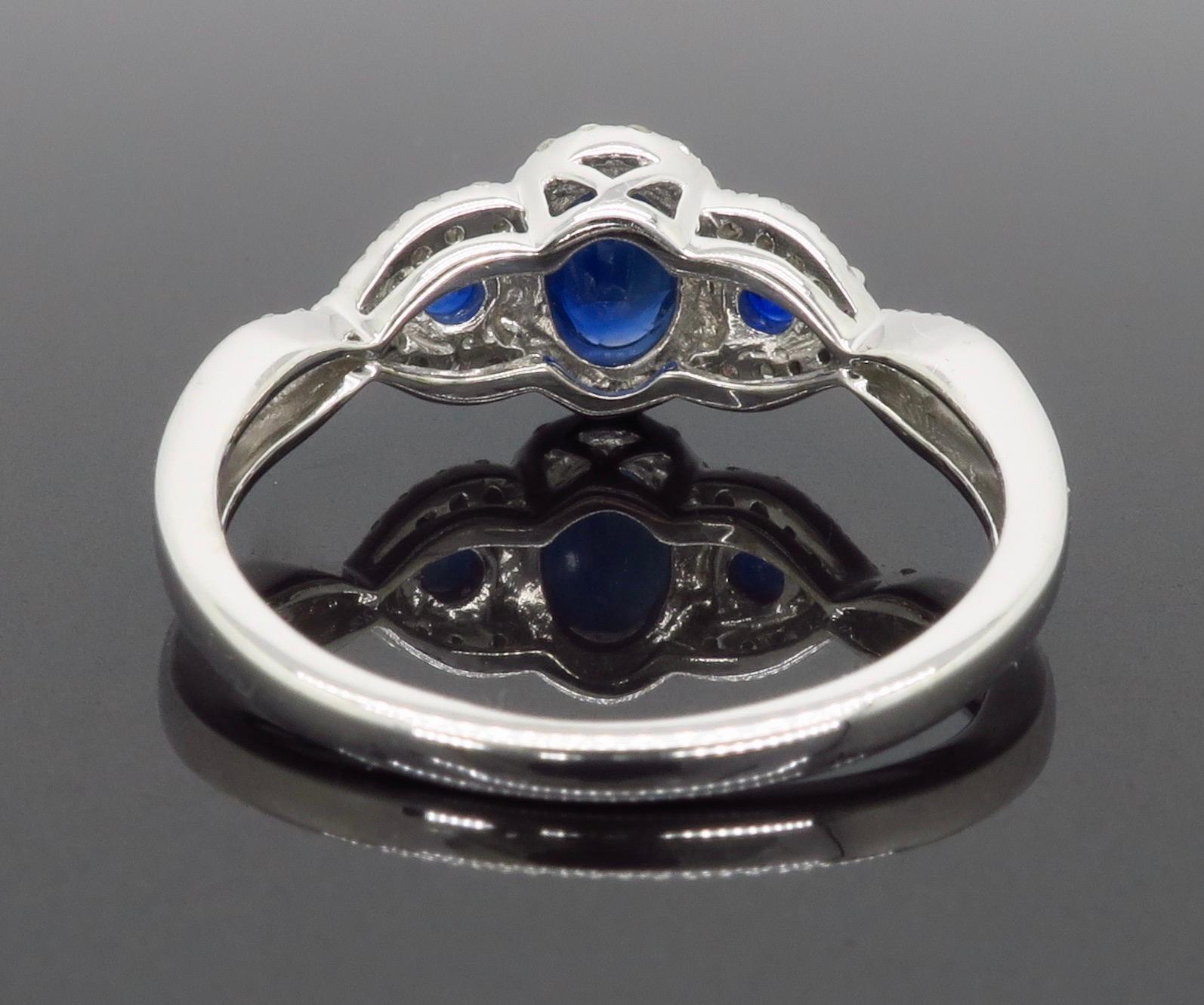 Women's or Men's Triple Halo Diamond and Blue Sapphire Ring