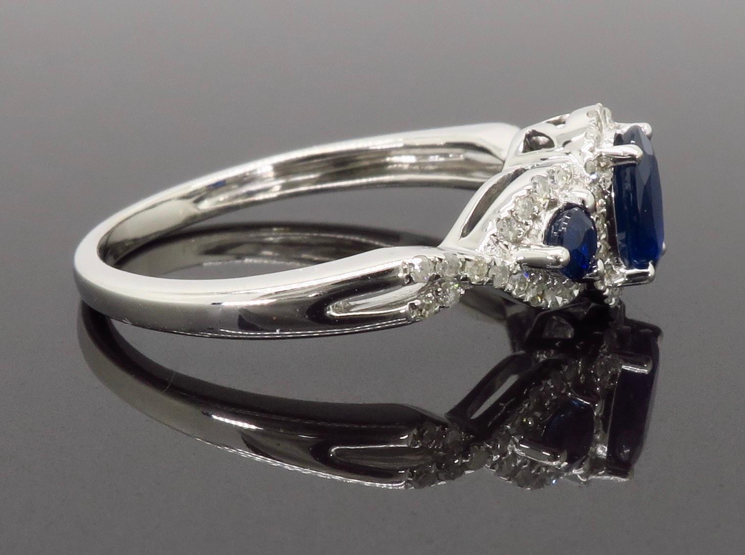 Triple Halo Diamond and Blue Sapphire Ring 1