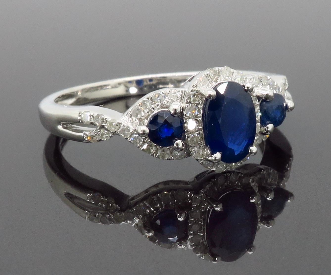 Triple Halo Diamond and Blue Sapphire Ring 2