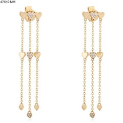 Triple Heart Dangle Diamond 14K (or 18k upon request) Yellow Gold Drop Earrings