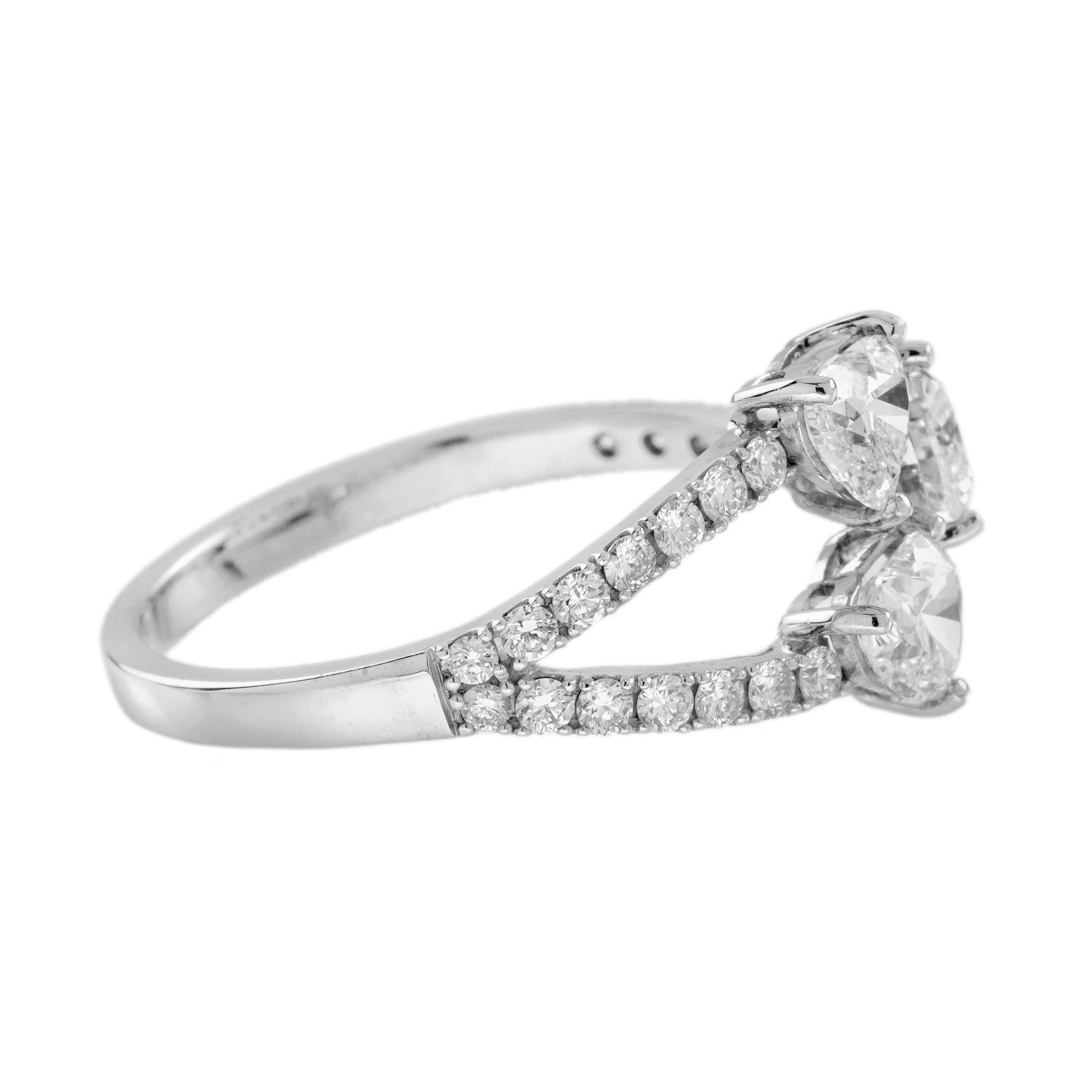 Heart Cut Triple Heart Diamond Classic Design Ring in 18K White Gold