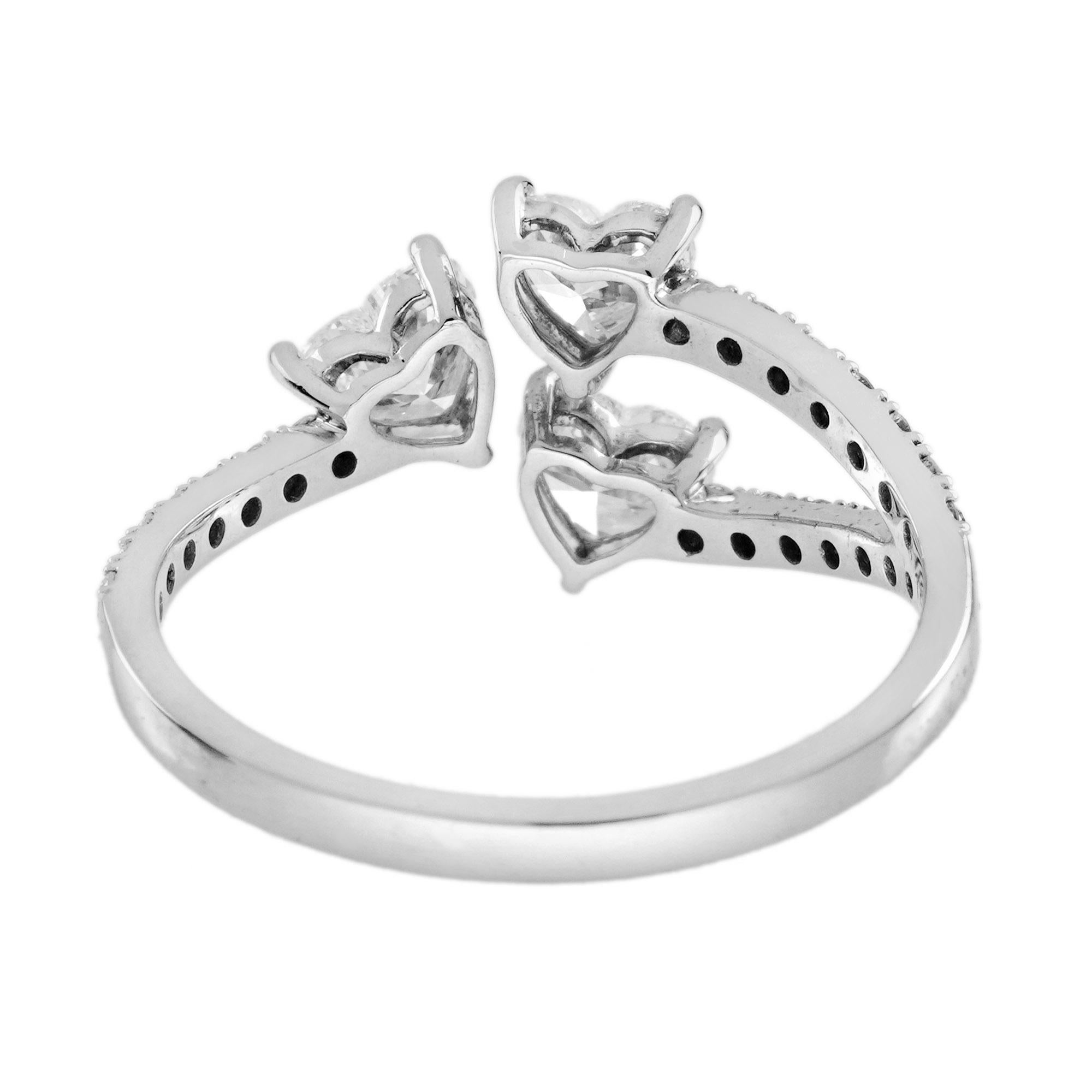 Triple Heart Diamond Classic Design Ring in 18K White Gold In New Condition In Bangkok, TH