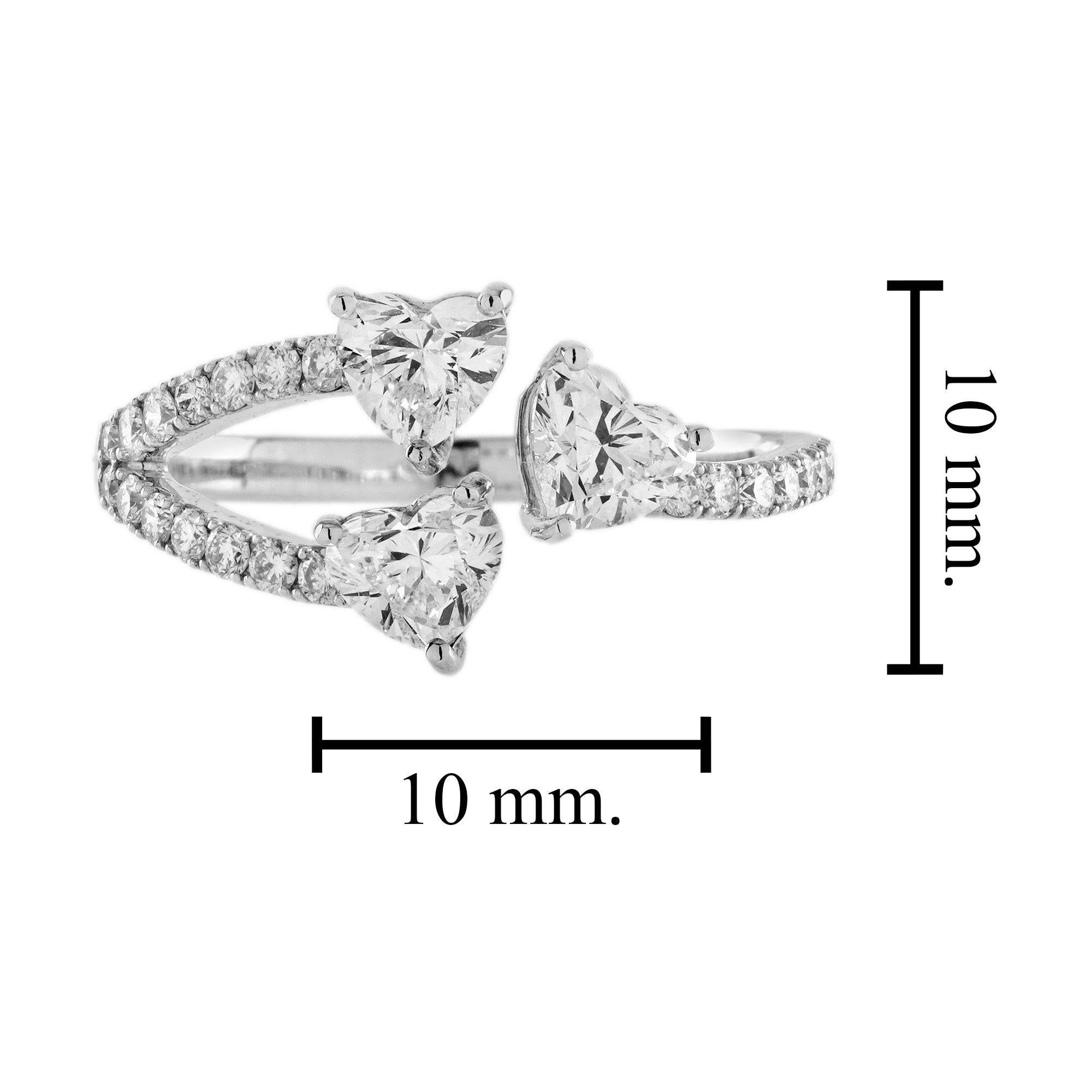 Triple Heart Diamond Classic Design Ring in 18K White Gold 1