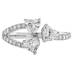 Triple Heart Diamond Classic Design Ring in 18K White Gold
