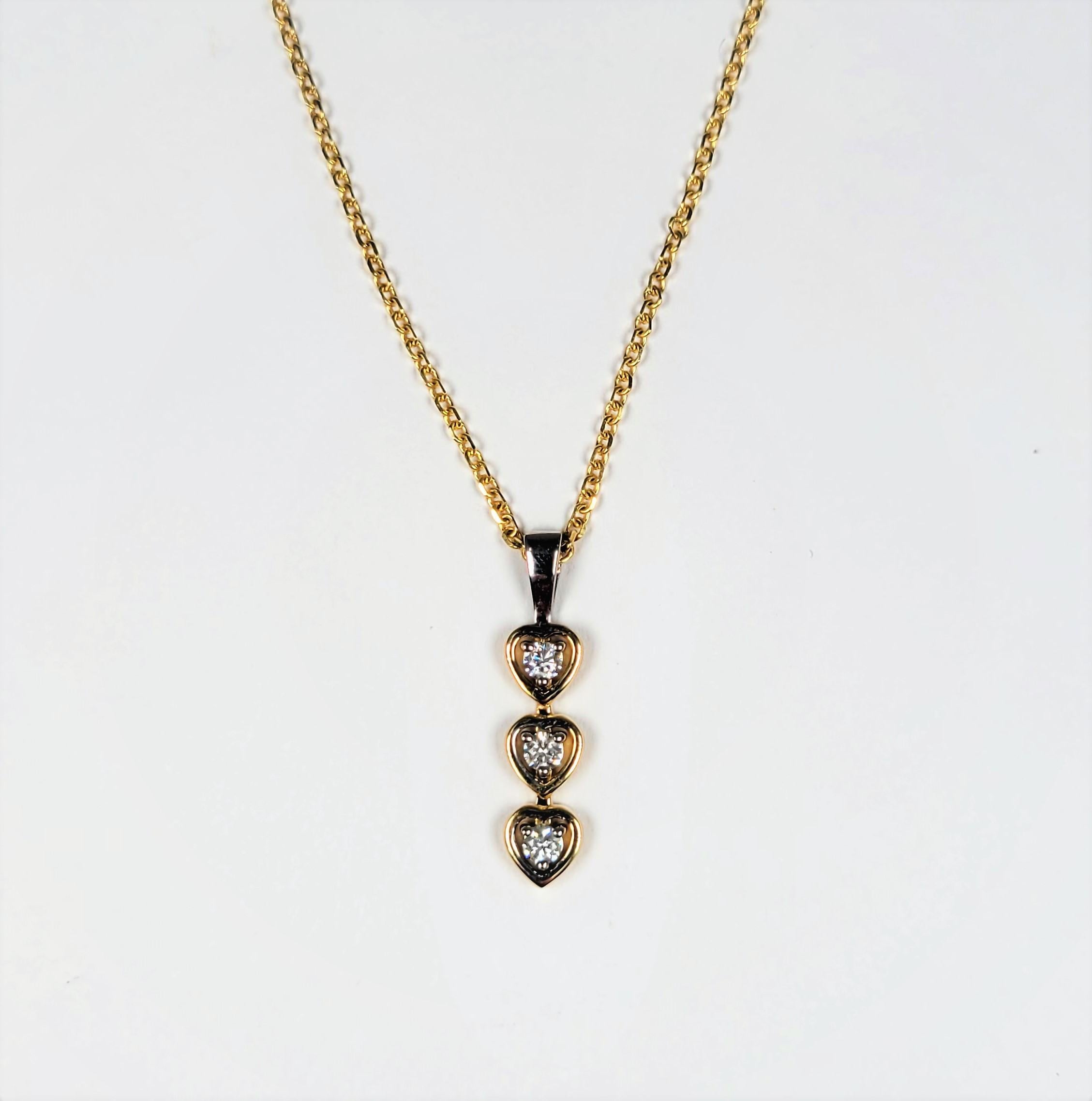 Round Cut Triple Heart Diamond Necklace