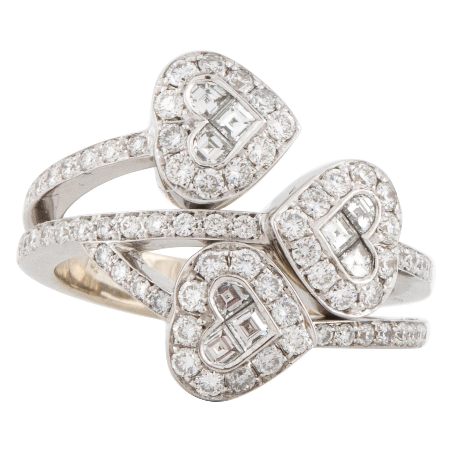 Triple Heart Diamond White Gold Ring