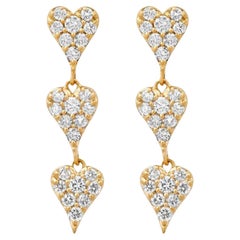 Triple Heart Trail 14K (or 18k upon request) Yellow Gold Drop Earrings