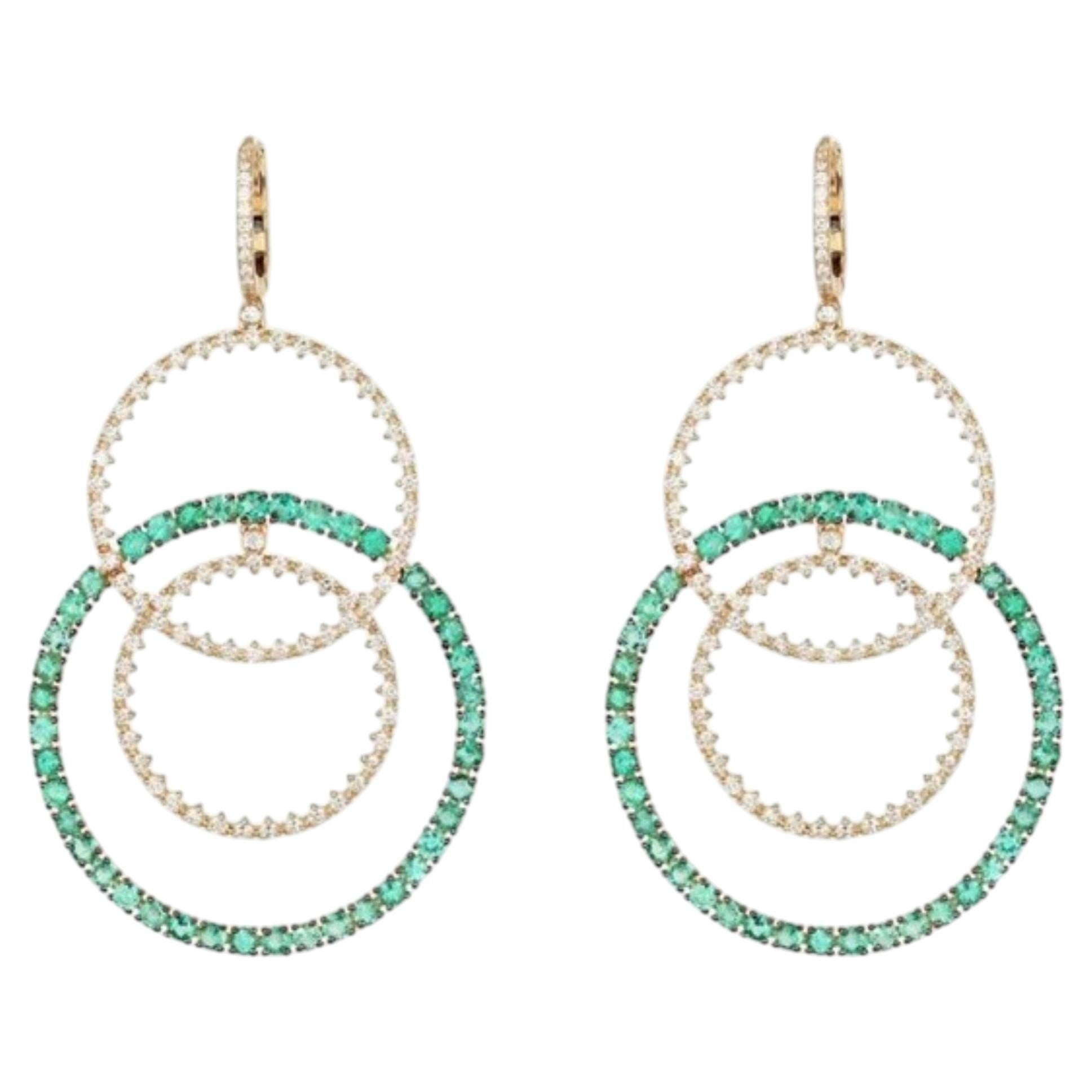 2.50ctw Diamond & Emerald 14K Yellow Gold Drop Earrings