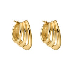 Triple Hoop Twist 14K (oder 18k auf Anfrage) Gelbgold Diamanten Ohrringe