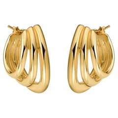 Triple Hoop Twist 14K (oder 18k auf Anfrage) Gelbgold Diamanten Ohrringe
