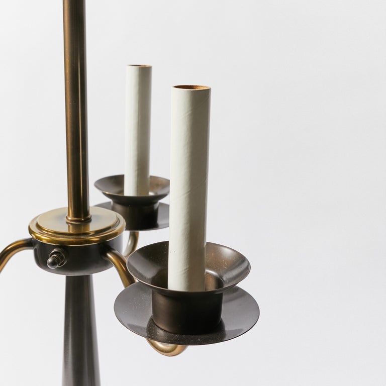 Triple Hurricane Shade Candlestick Table Lamp in the Manner of Tommi