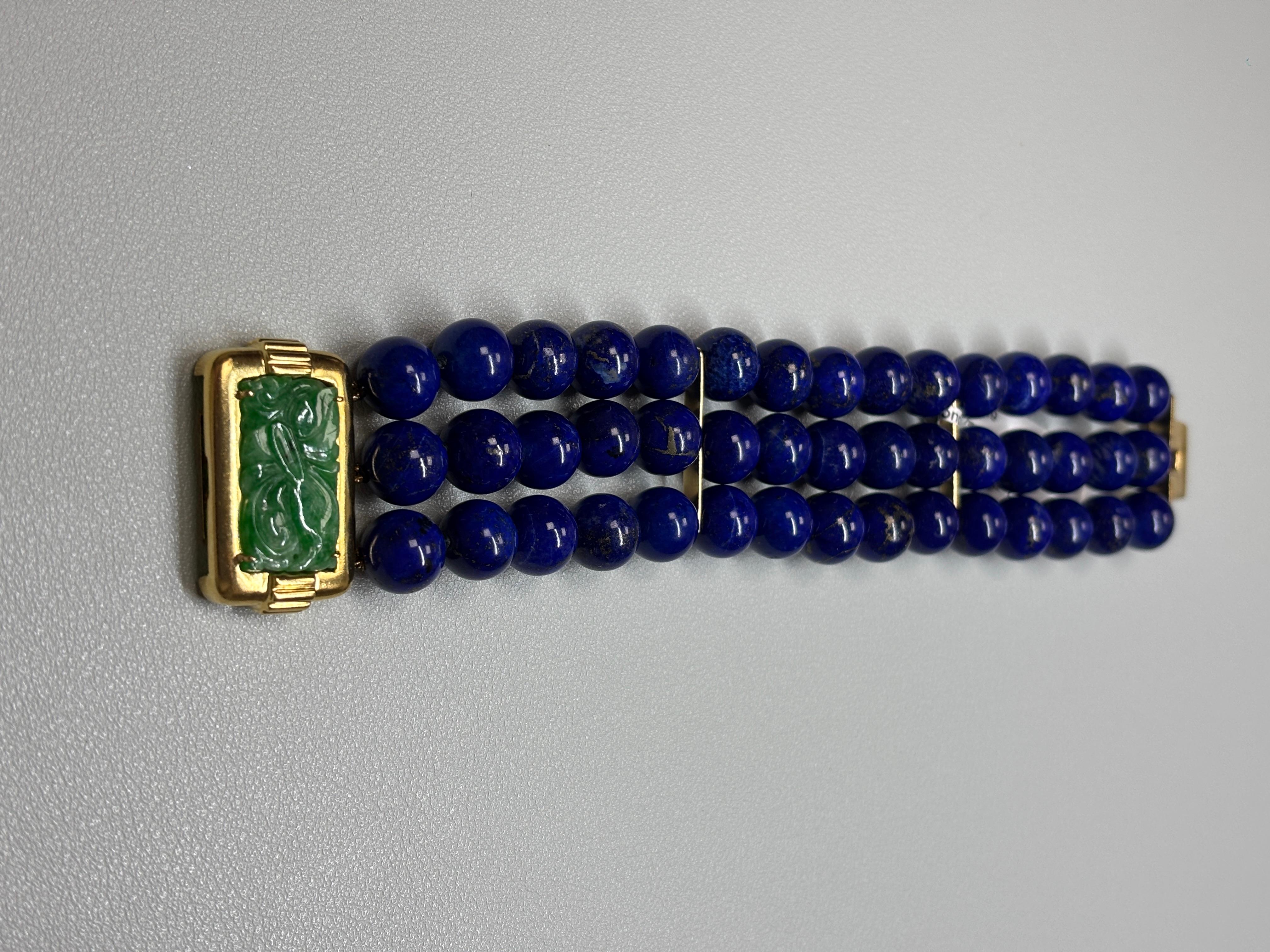 Dreifaches Lapis-Harmonie-Armband mit Jade-Verschluss (Zeitgenössisch) im Angebot
