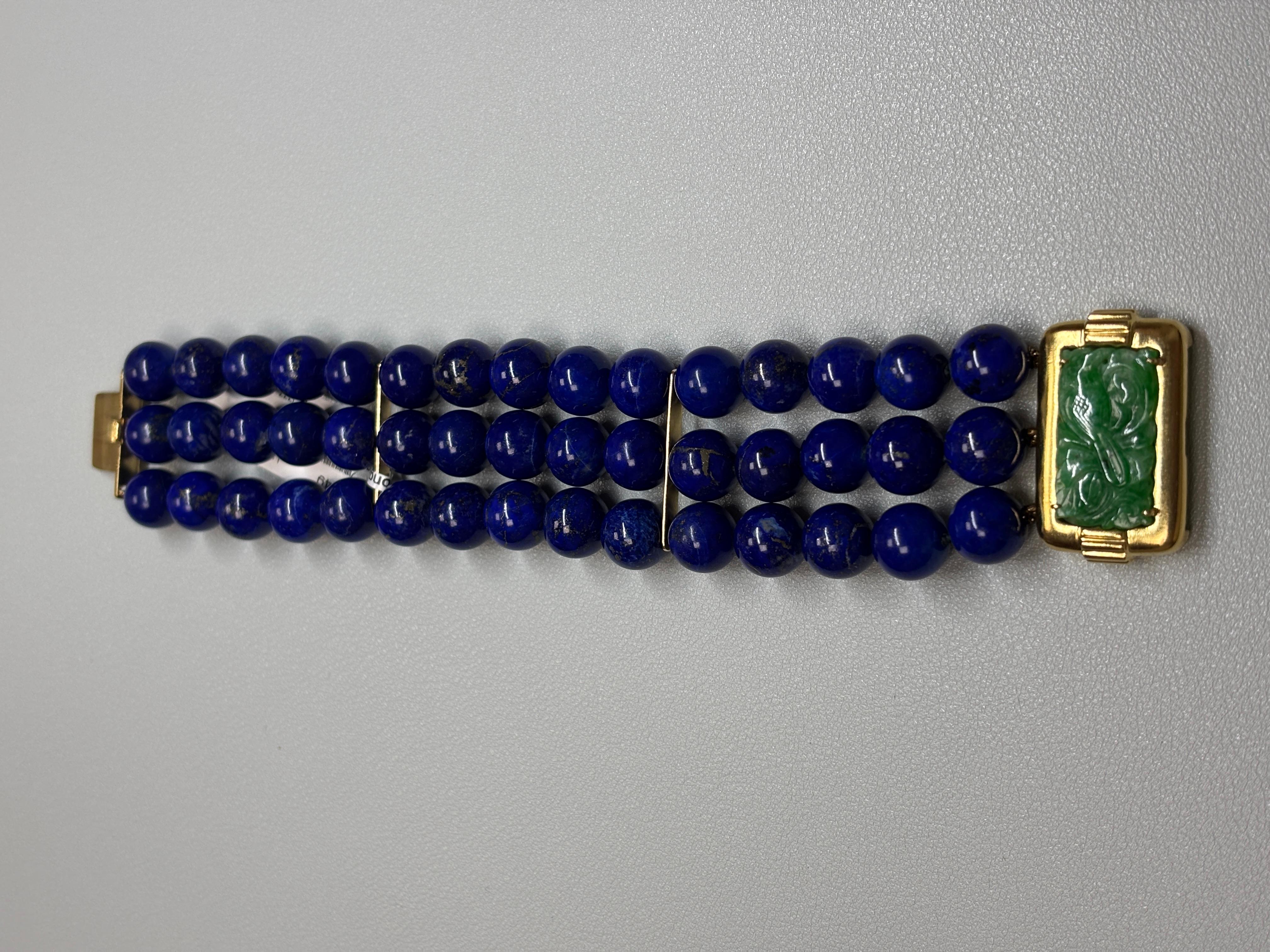 Dreifaches Lapis-Harmonie-Armband mit Jade-Verschluss (Ungeschliffen) im Angebot