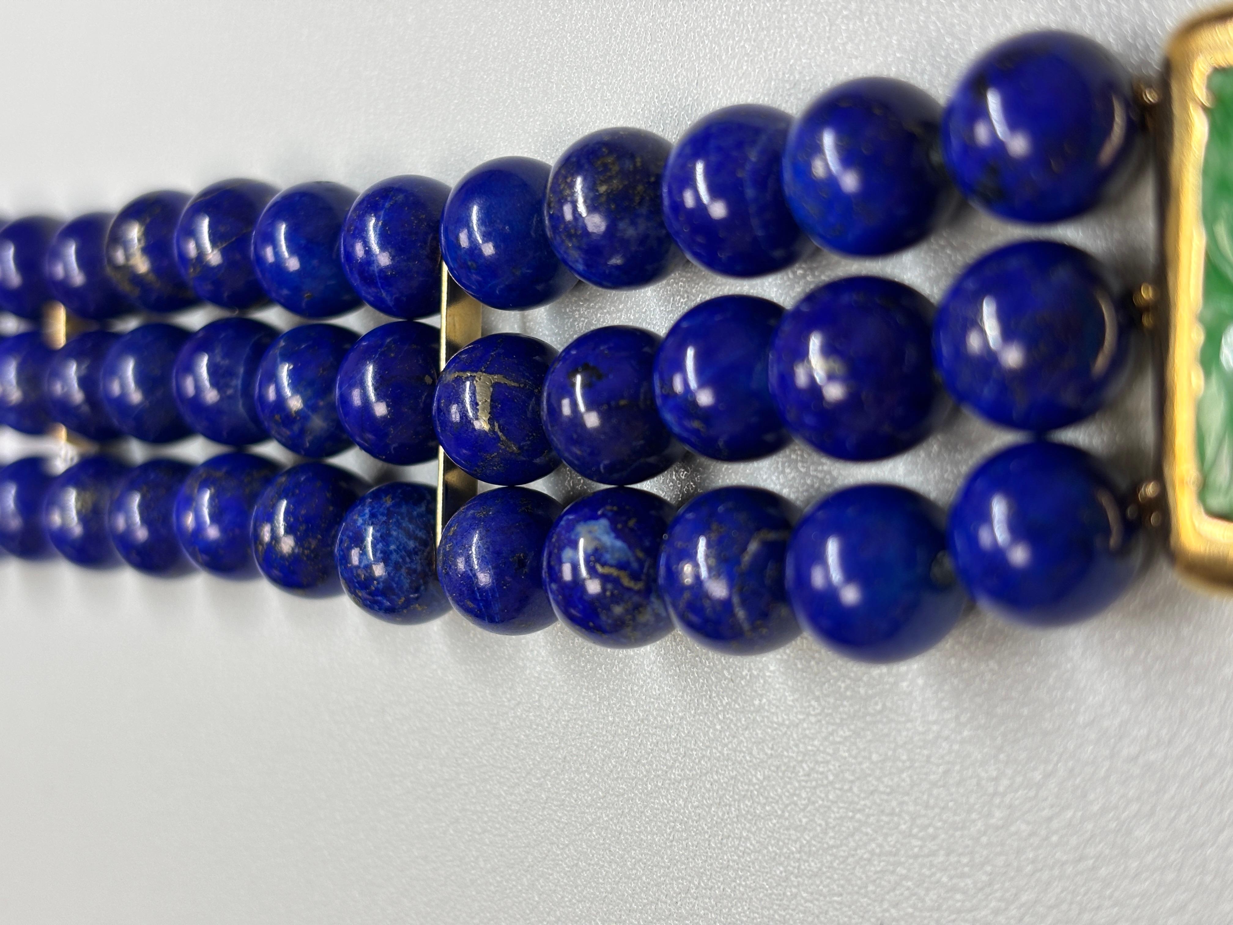 Dreifaches Lapis-Harmonie-Armband mit Jade-Verschluss im Zustand „Neu“ im Angebot in Hong Kong, HK