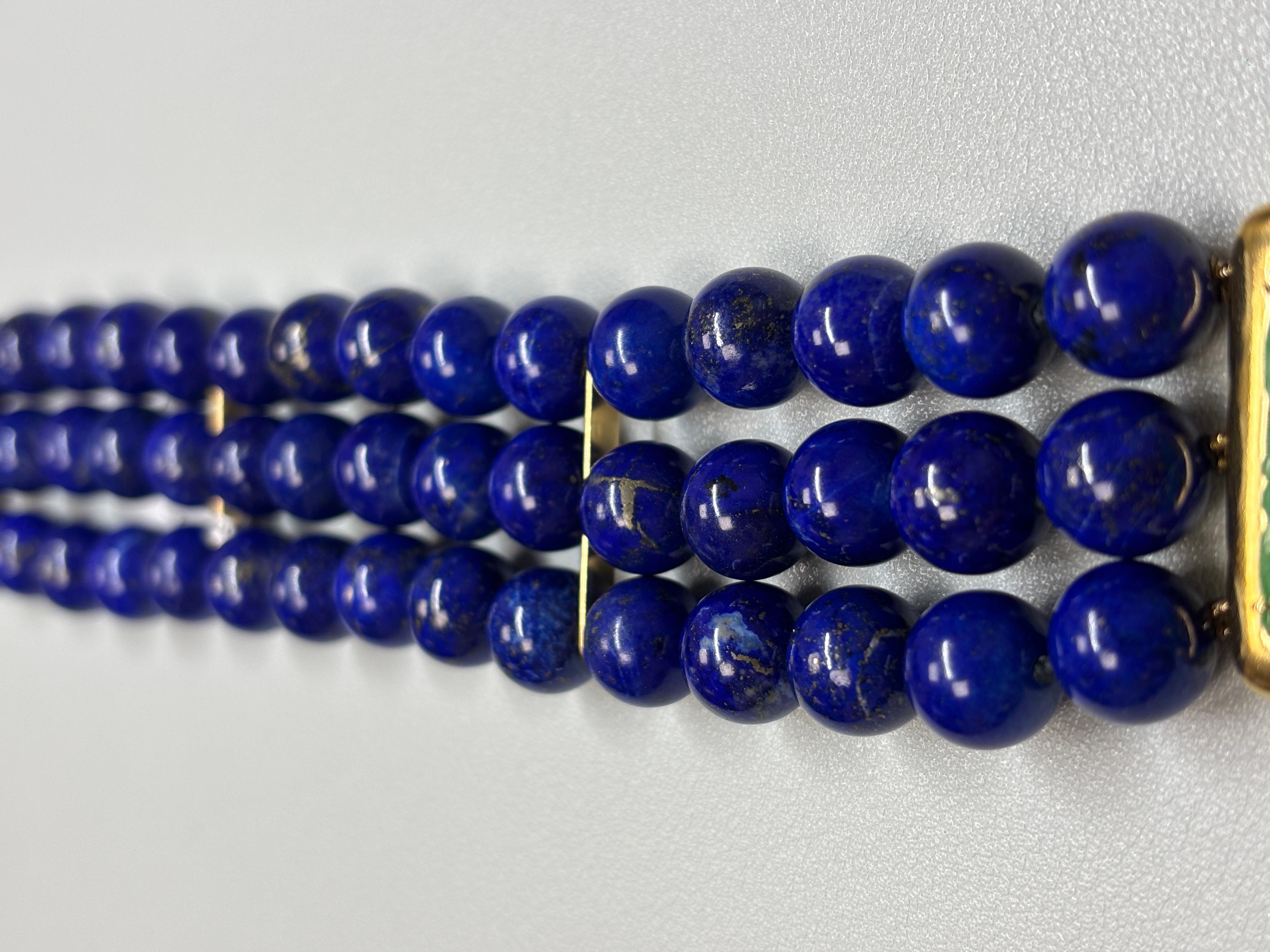 Dreifaches Lapis-Harmonie-Armband mit Jade-Verschluss für Damen oder Herren im Angebot