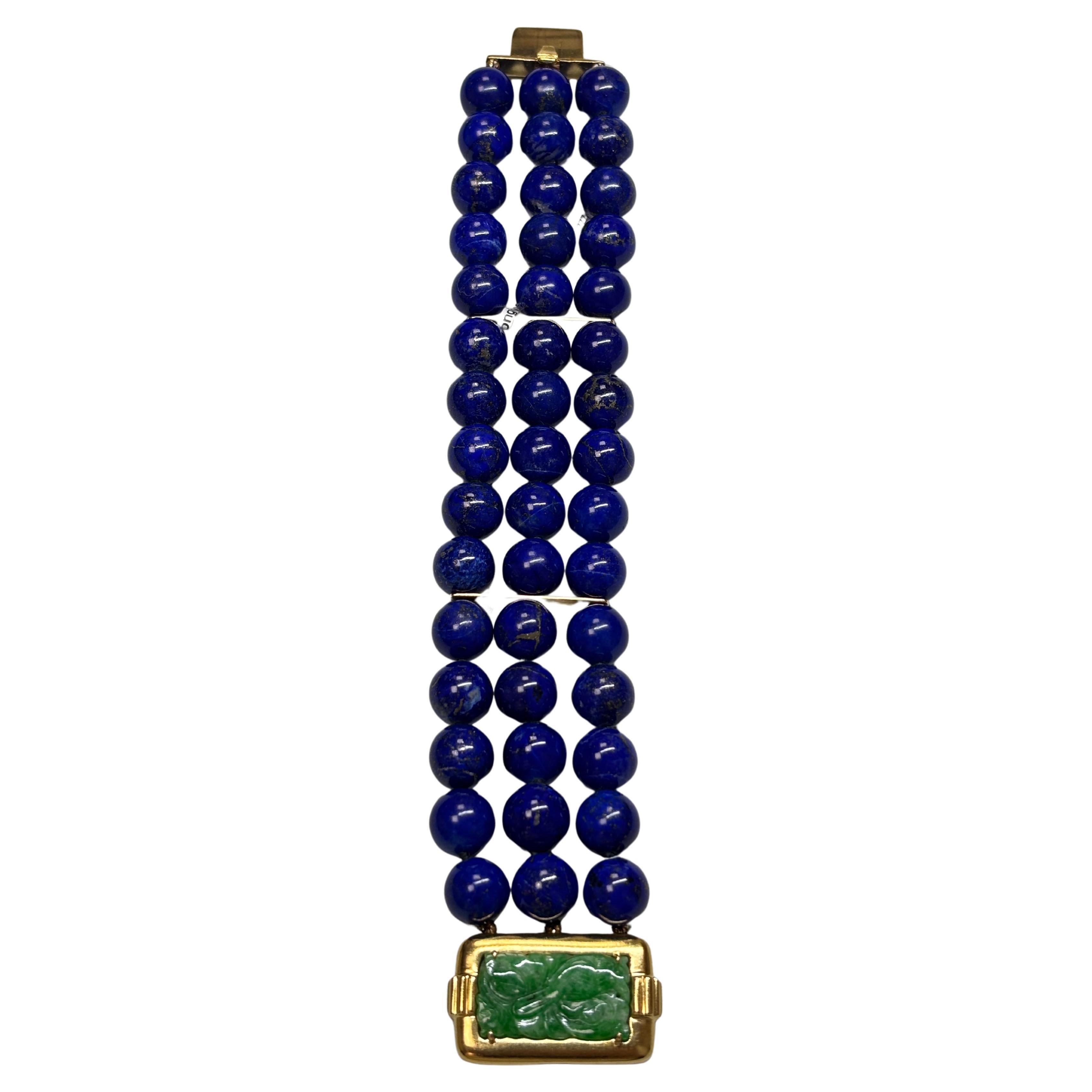 Triple Lapis Harmony Bracelet with Jade Clasp