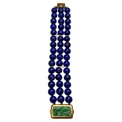 Triple Lapis Harmony Bracelet with Jade Clasp