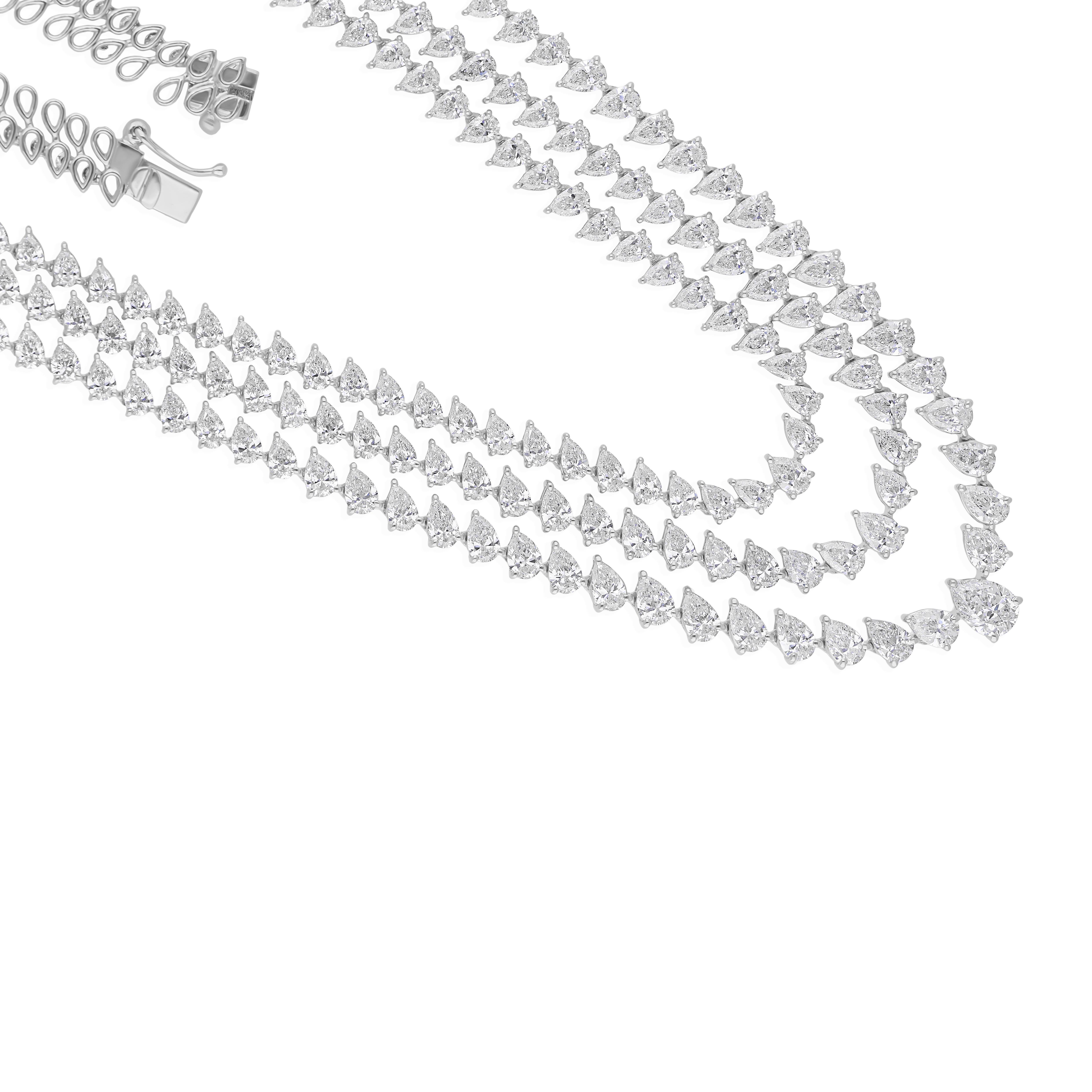 Triple Layer 23.17Ct Pear Cut Diamond Hochzeit Halskette für Frau 14K Weißgold (Tropfenschliff) im Angebot