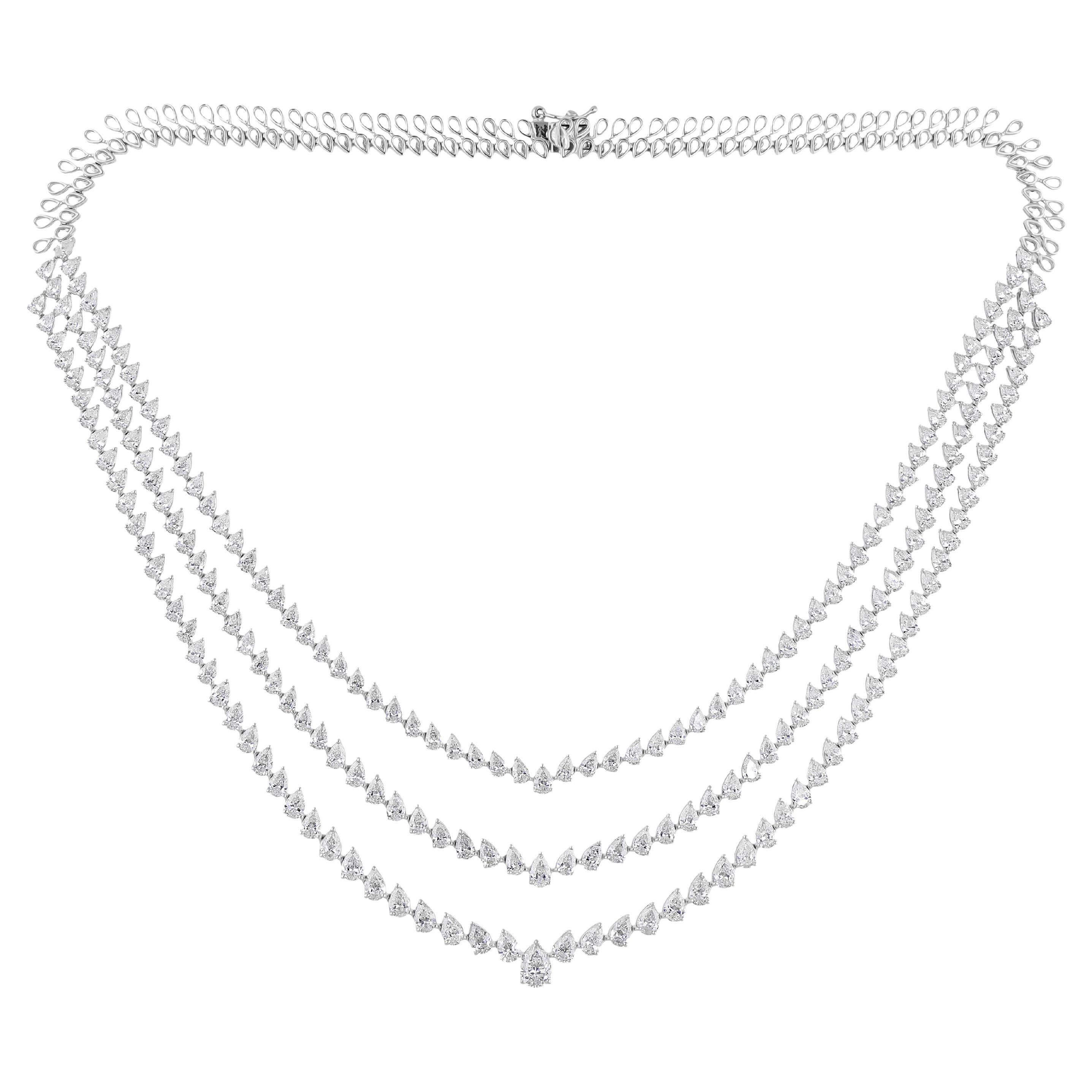 Triple Layer 23.17Ct Pear Cut Diamond Hochzeit Halskette für Frau 14K Weißgold