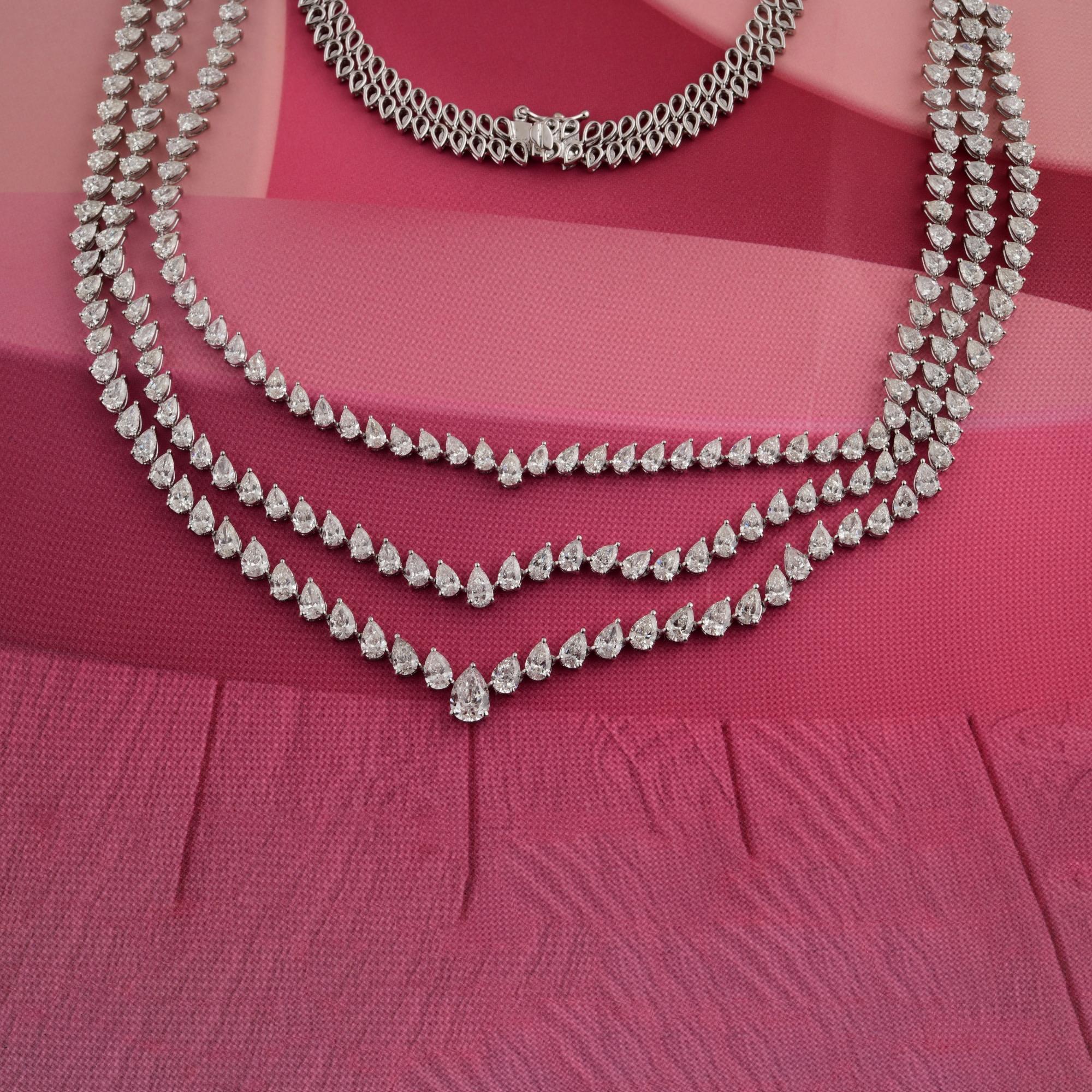 Triple Layer 23.17Ct Pear Cut Diamond Hochzeit Halskette für Frau 18K Weißgold im Zustand „Neu“ im Angebot in Diera, Dubai
