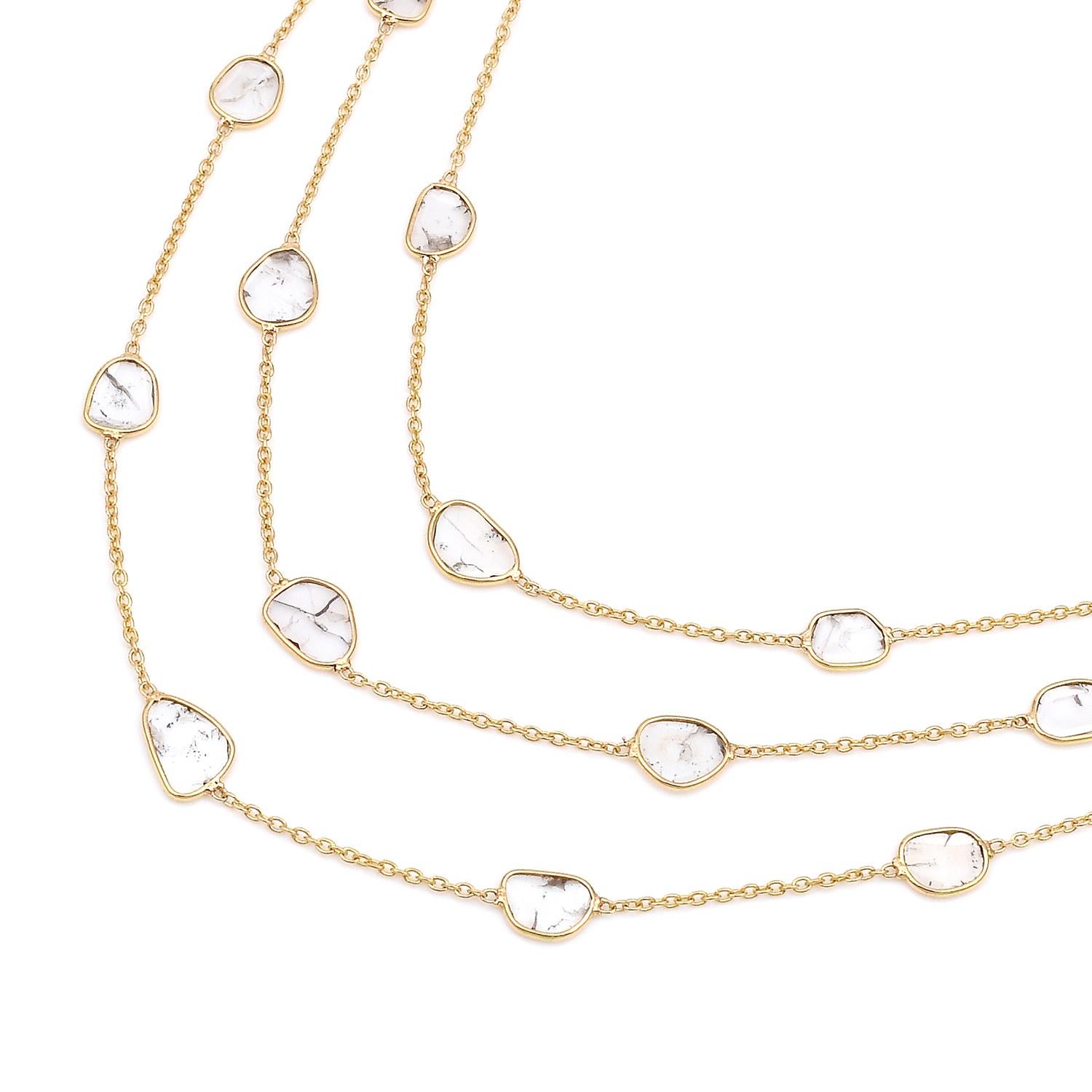 A super stylish and trendy Triple Layer Diamond Slices Necklace made in 18 Karat Yellow Gold. 
Total Weight: 4.06 grams. 