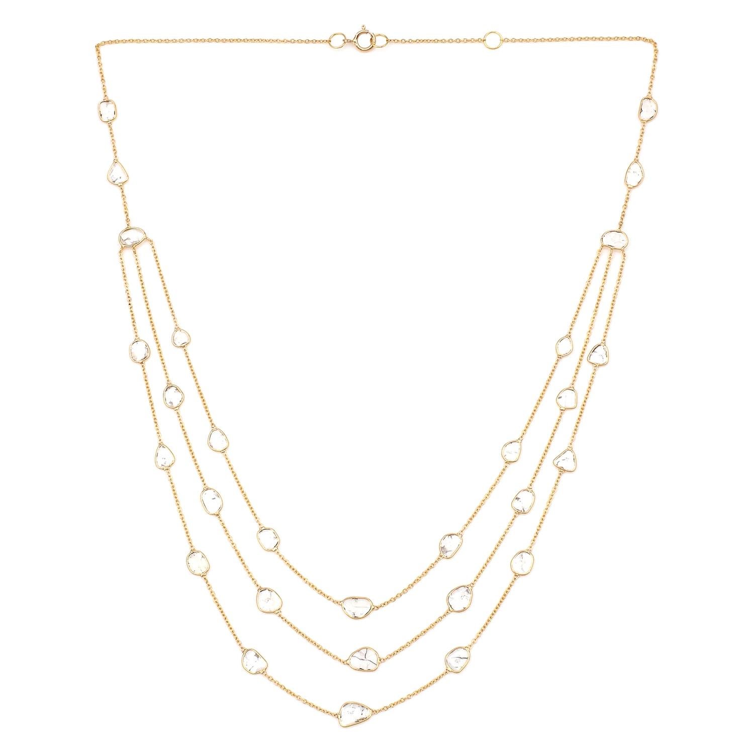 Triple Layer Diamond Slices Necklace, 18k Yellow Gold