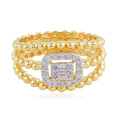 Dreilagiger Halo-Cluster-Diamantring 0,35ct SI/HI 14k Gelbgold Perlenband