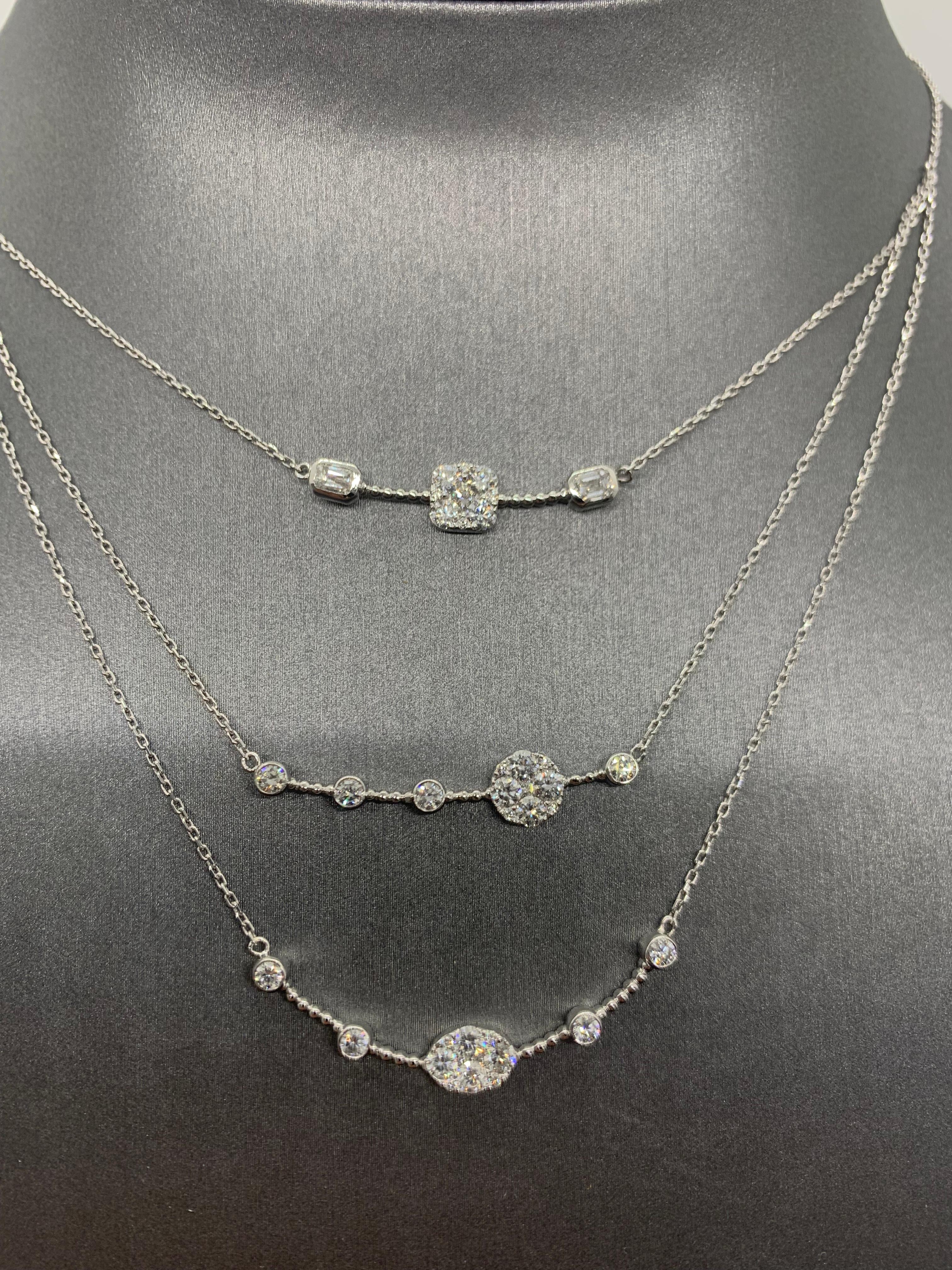 Mixed Cut Triple Layer Multiple Cut Diamond Necklace in 18K White Gold