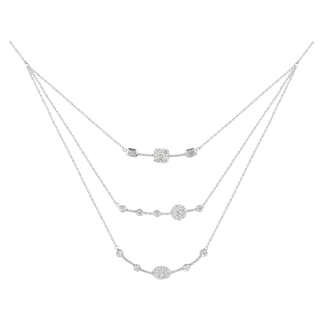Triple Layer Multiple Cut Diamond Necklace in 18K White Gold