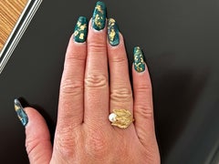 Triple Leaf Akoya Pearl Ring 14k Yellow Gold