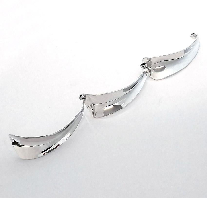 Triple Leaf Silver Bracelet, Gerhard Herbst Studio Bangle, Midcentury style. This Modernist Gerhard Herbst Studio Silver Bangle is hand constructed from three individually hand forged components. Measuring 5/8’’at its widest point, this piece and