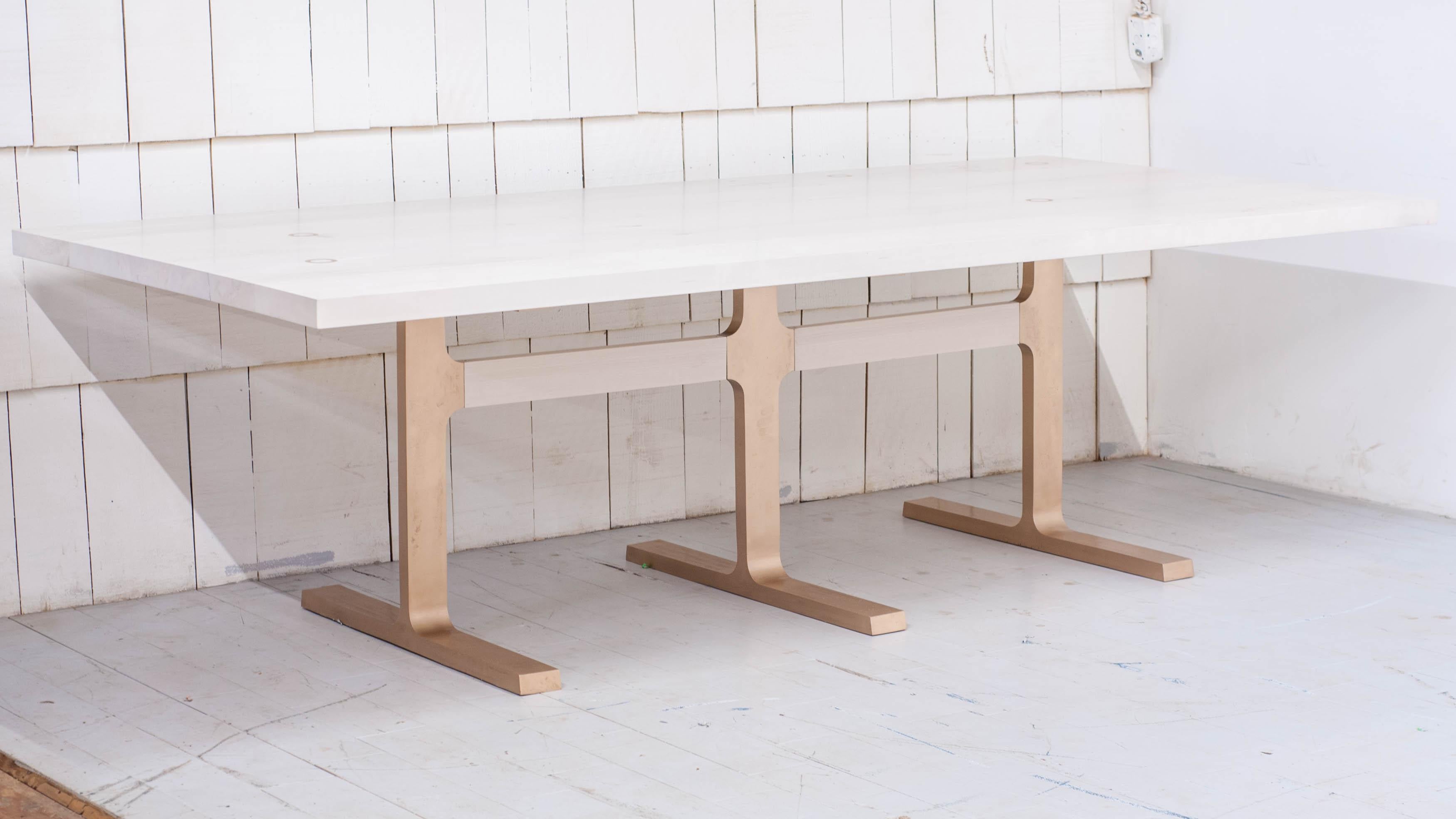 Contemporary Triple Leg Bronze Shaker Table in Bleached Maple