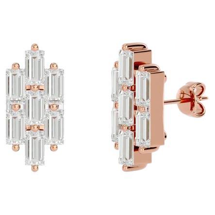 Triple Line Baguette Diamond Earrings In 18 Karat Gold For Sale