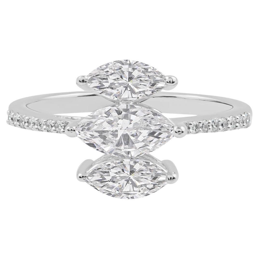 Triple Marquise 1.13cts SI/HI Diamond Pavé Band 14k White Gold Promise Ring